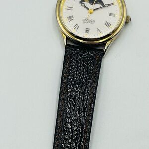 Michele Gold Case Watch with Black Strap Moonphase